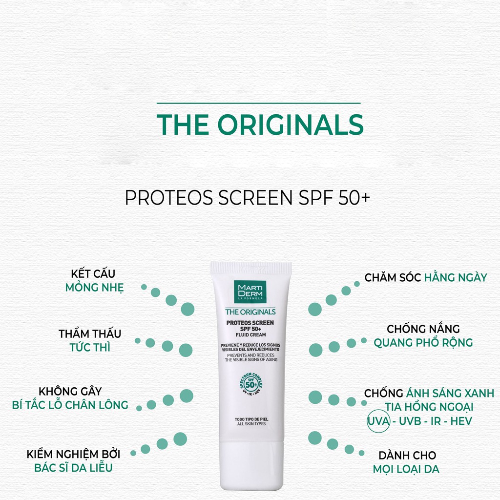 Kem Chống Nắng Phổ Rộng Ngừa Lão Hóa, Phòng Chống Nám Quay Lại MartiDerm The Originals Proteos Screen SPF50+ 40ml