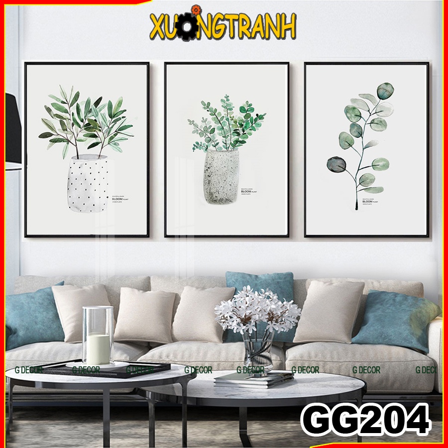 Tranh treo tường canvas 3 bức phong cách Bắc Âu 204, tranh lá trang trí phòng khách, phòng ngủ, phòng ăn,spa