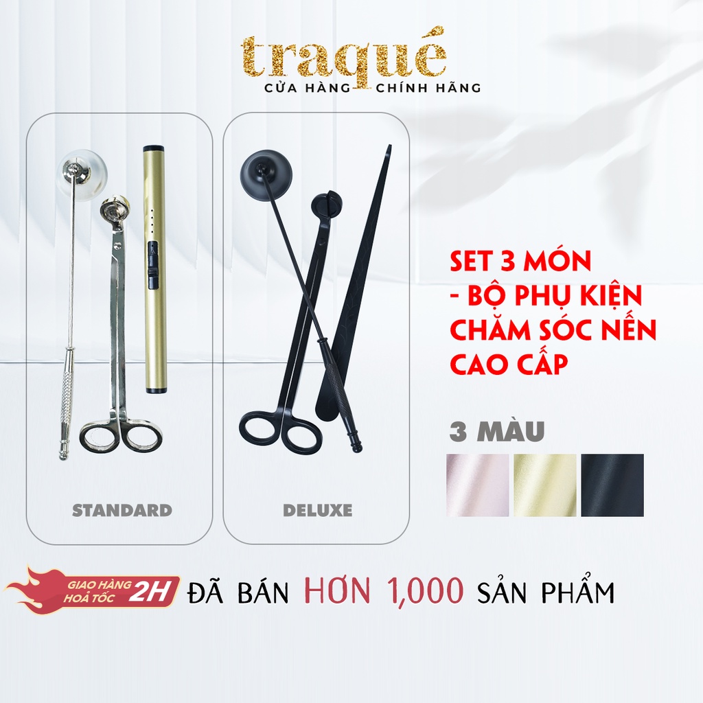 [Bộ 3] Phụ kiện chăm sóc nến thơm:Kéo,Khêu,Chuông và Châm nến