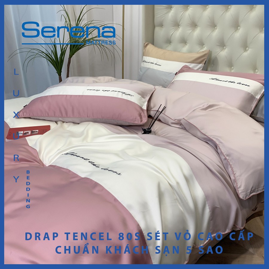 Bộ chăn ga gối Drap Tencel 80s Serena Cao Cấp Phong Cách Hàn Quốc 5 món chăn ga gối chần bông – Hệ Thống Nệm