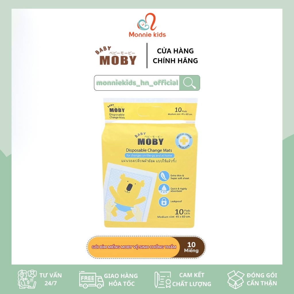 [MẪU MỚI] Miếng Lót Thay Bỉm Chống Thấm Moby Baby (10 Miếng/gói)