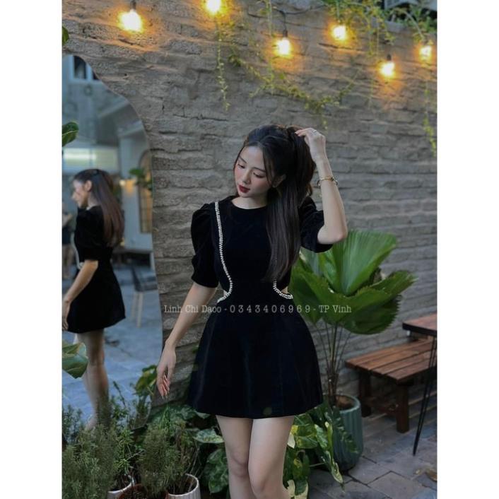 [ 𝐅𝐑𝐄𝐄 𝐒𝐇𝐈𝐏 ] VÁY NHUNG VIỀN NHỮ KHOÉT EO CÁ TÍNH