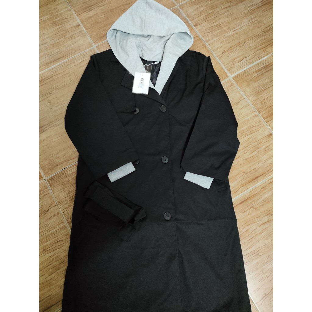Ảnh thật 5 hình cuối-2W568.Áo khoác trendcoat dáng dài kèm mũ trùm đầu thu đông phong cách Hàn Quốc