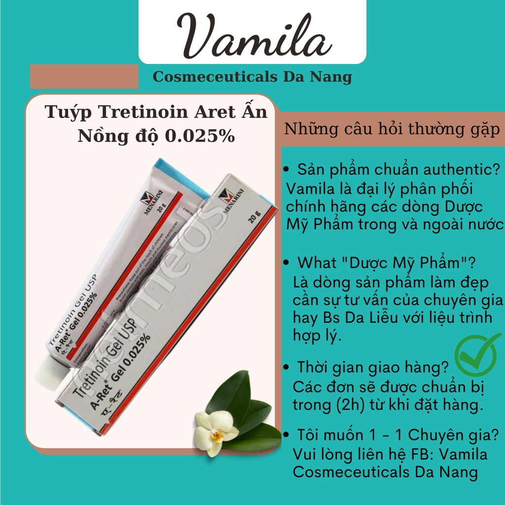 Tretinoin Aret gel 0.1% - 0.05% - 0.025% (20g) - tretinol giảm mụn, chống lão hóa (tre Ấn Độ chính hãng)