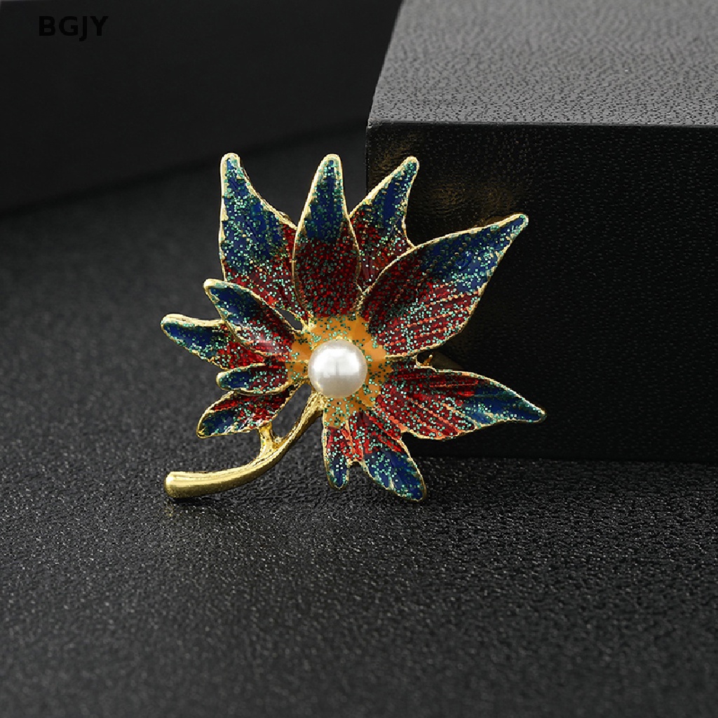 Ghim Cài Áo Hình Lá Phong Đính Ngọc Trai Nhân Tạo Nhiều Màu Thời Trang Mới