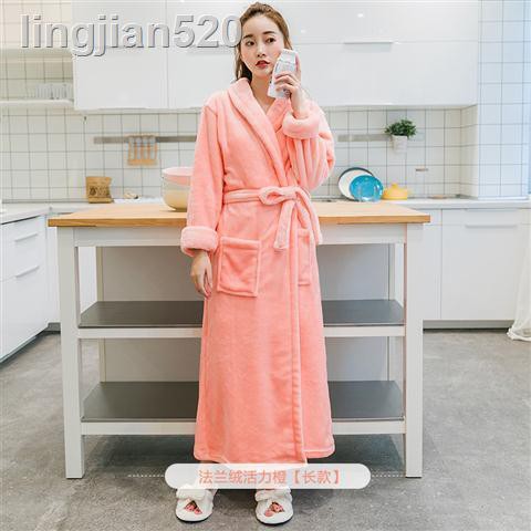 Áo Choàng Ngủ Dáng Dài Vải Flannel Dày Thời Trang Thu Đông Cho Nữ