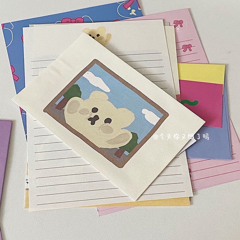 Bộ Nhãn Dán Trang Trí Phong Bì Họa Tiết Gấu Và Chữ Dễ Thương Lãng Mạn