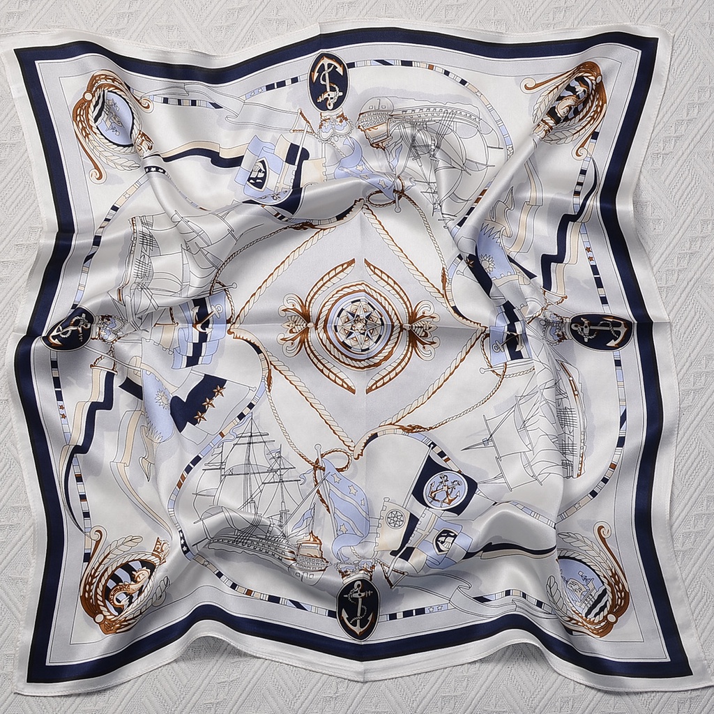 Khăn Choàng Lụa 100% Cao Cấp Hình Vuông Họa Tiết Kẻ Sọc Đơn Giản Thời Trang Mùa Hè Cho Nữ