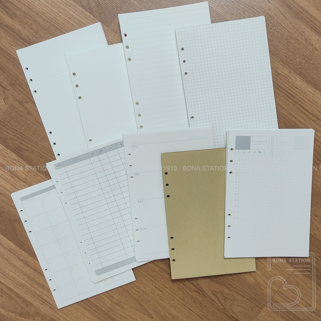 Ruột giấy refill ruột sổ còng bullet journal 6 lỗ kích thước A4 - B5- A5 - A6 | BNR002