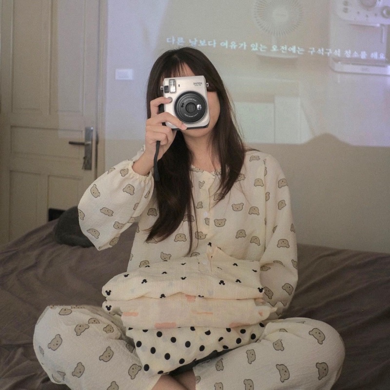 Bộ ngủ nữ cute, màu sắc Hàn Quốc chất nhăn xốp ẢNH THẬT | BigBuy360 - bigbuy360.vn