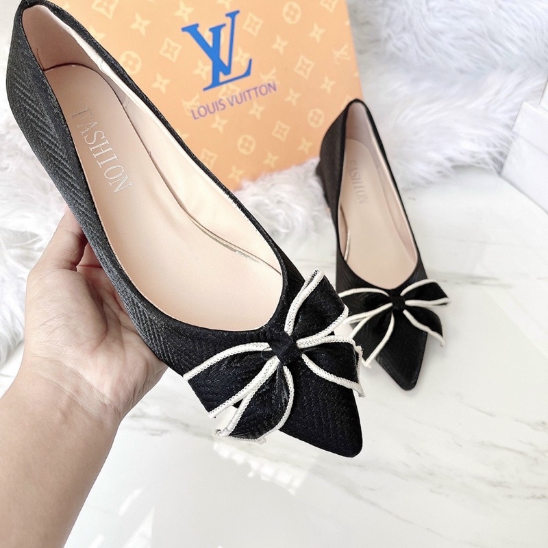 GIÀY BÚP BÊ LỤA PHỐI NƠ CAO CẤP