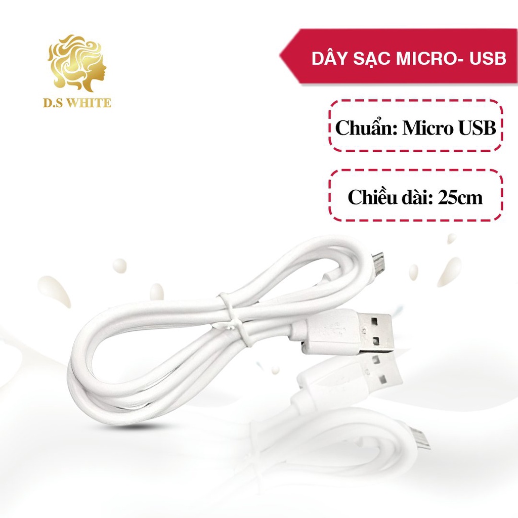 Dây Cáp Sạc Micro USB Cho Các Dòng Điện Thoại Samsung Xiaomi Huawei Android Chiều Dài 25cm Hoặc 1 Met Màu Trắng
