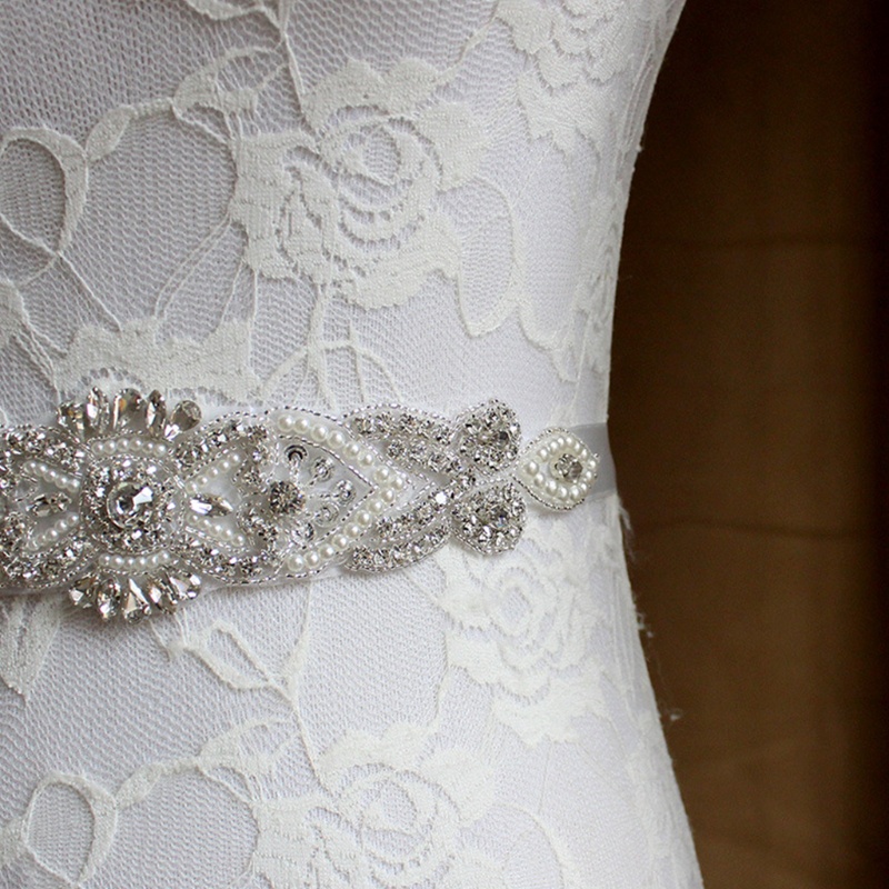 Thắt Lưng Ruy Băng Satin Đính Đá Cho Cô Dâu