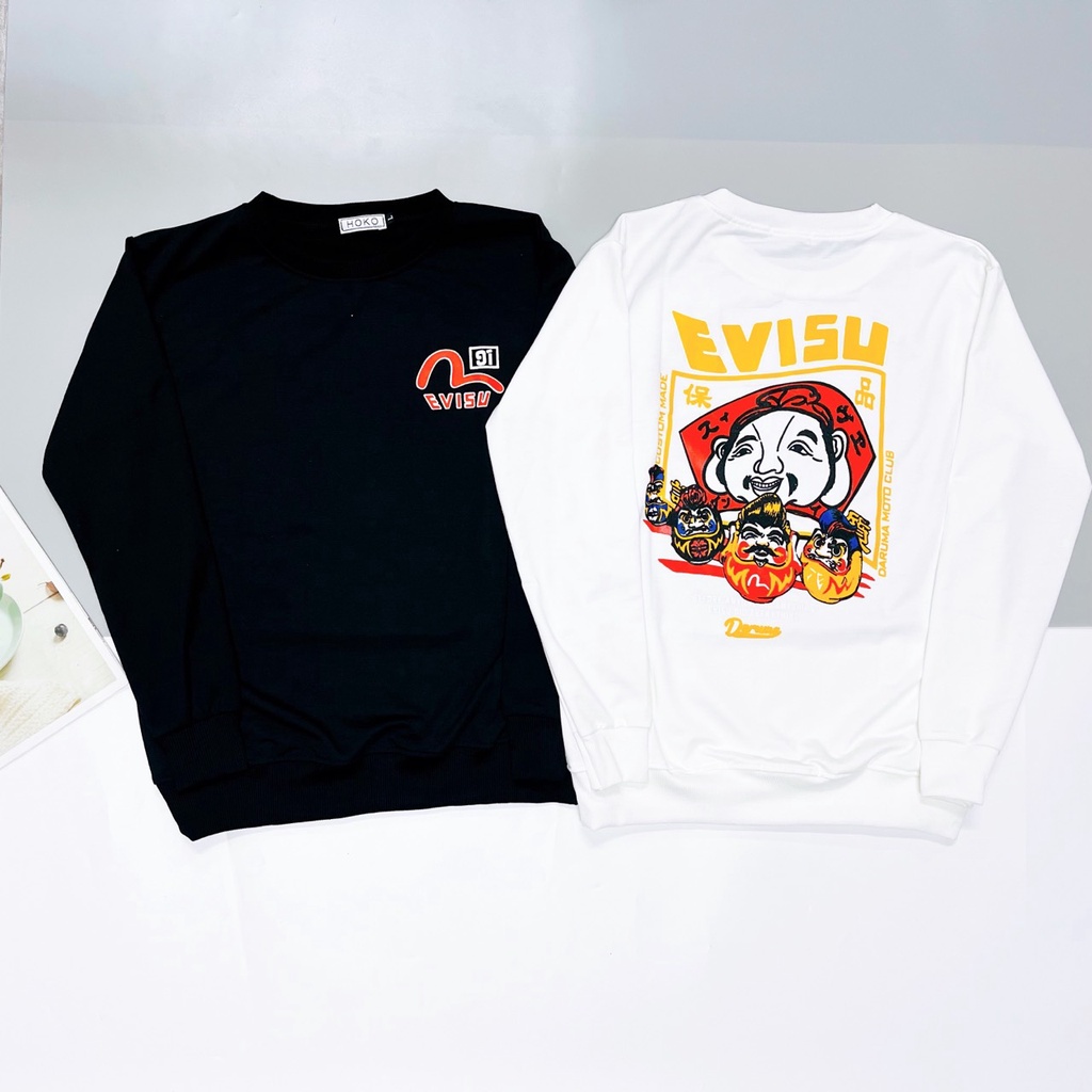 Áo Thun EVISU SWEATER Tay Dài Thu Đông Vải Nỉ Da Cá Cao Cấp Siêu Mềm Phong Cách Cá Tính Ullzang Hot Trend Mới