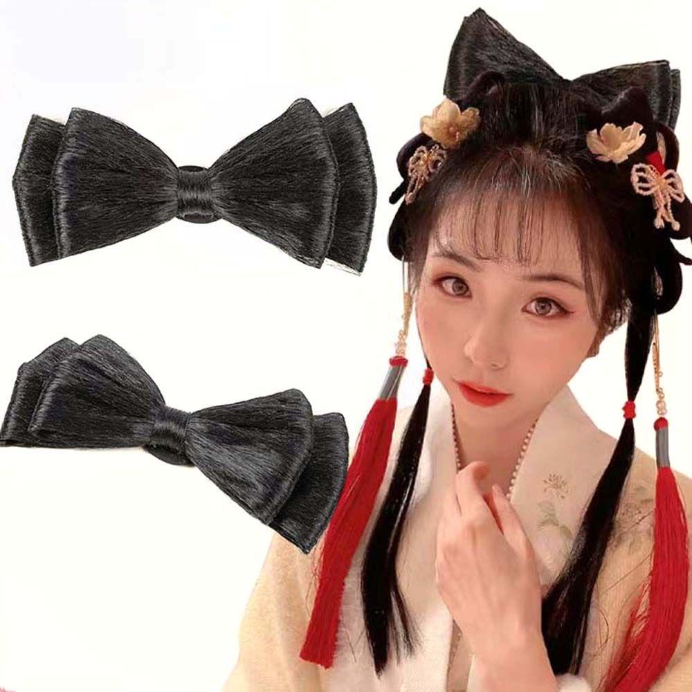 Búi Tóc Giả Màu Đen Đính Nơ Phong Cách Hanfu Cổ Điển