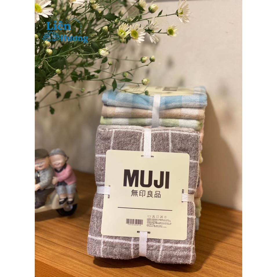 Khăn Mặt Tắm Gội Cotton Dày Thấm Hút Tốt Mujji Xuất Nhật_ Loại 1_ Sét 4 Khăn