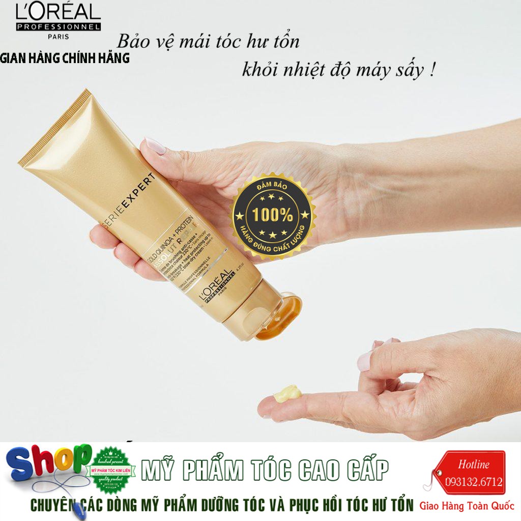 [L'oreal-chínhhãng] Kem xả khô chống nhiệt L'oreal Serie Expert Gold Quinoa Protein Absolut Repair 125ml