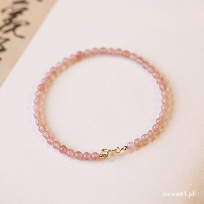 Vòng tay đá thạch anh màu hồng 3mm siêu mịn sang trọng cho nữ