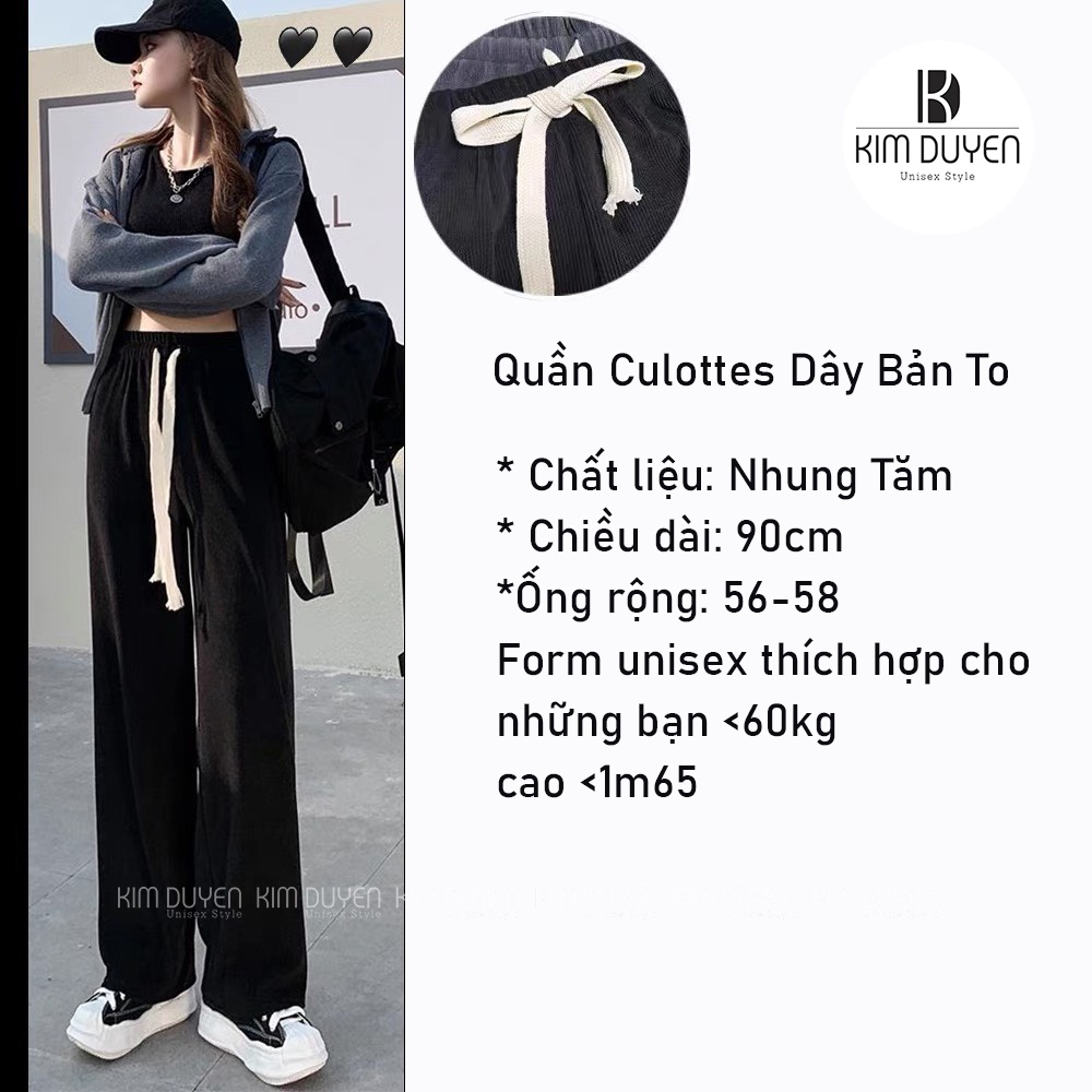 Quần Culottes Dây Bản To Quần Dài Suông Ống Rộng Hack Chiều Cao Chất Nhung Tăm Phong Cách Vintage Ulzzang