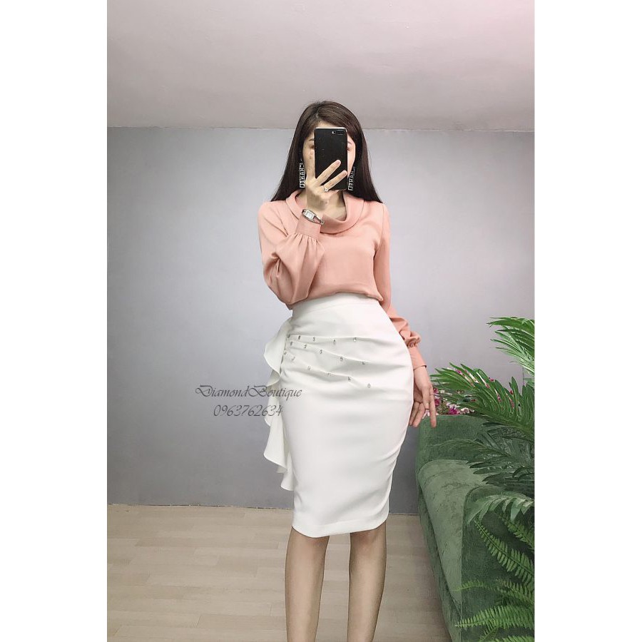 [Diamond Boutique] Áo Sơ Mi Nữ Dài Tay Công Sở Cổ Đổ