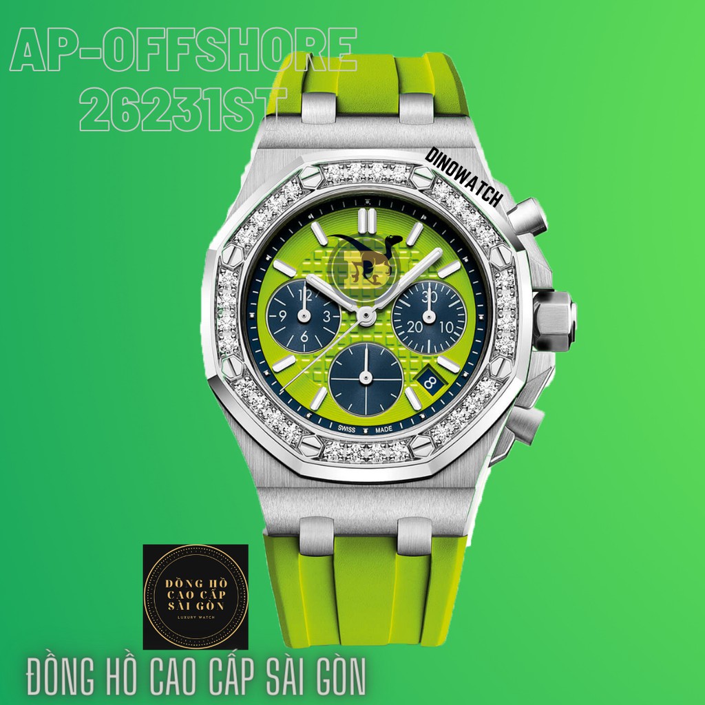 Đồng Hồ Nữ Unisex AudermarsAP Offshore Chronograph,Dây Cao Su Màu Xanh Lá , Size 36mm