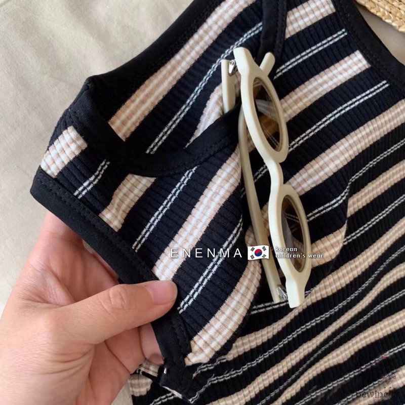 Đầm Sát Nách In Họa Tiết Kẻ Sọc Thời Trang Mùa Hè Hàn Quốc Cho Bé Gái