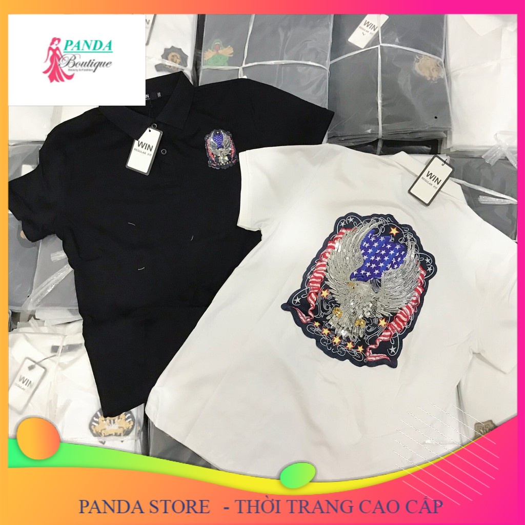 Áo thun nam, áo thun polo có cổ đính đá kim sa lấp lánh cực đẹp, sang trọng, trẻ trung, co giãn thoáng mát - Panda shop