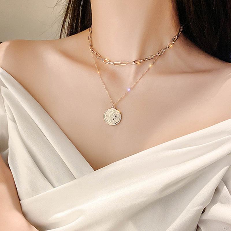 Vòng cổ nhiều lớp mặt đồng xu thời trang cho nữ