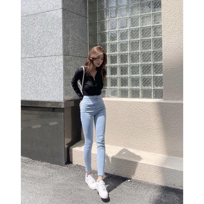 Quần jeans skinny HEYBEE lưng cao, không có túi, chất vải co giãn tốt - SKINNY JEANS 1109