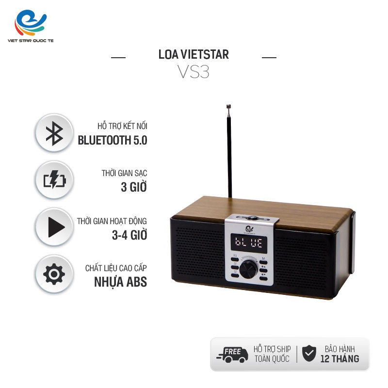 [Mã ELHACE giảm 4% đơn 300K] Loa bluetooth VS-3 Việt Star Quốc Tế dung lượng pin 600mA-Bảo Hành 12 Tháng