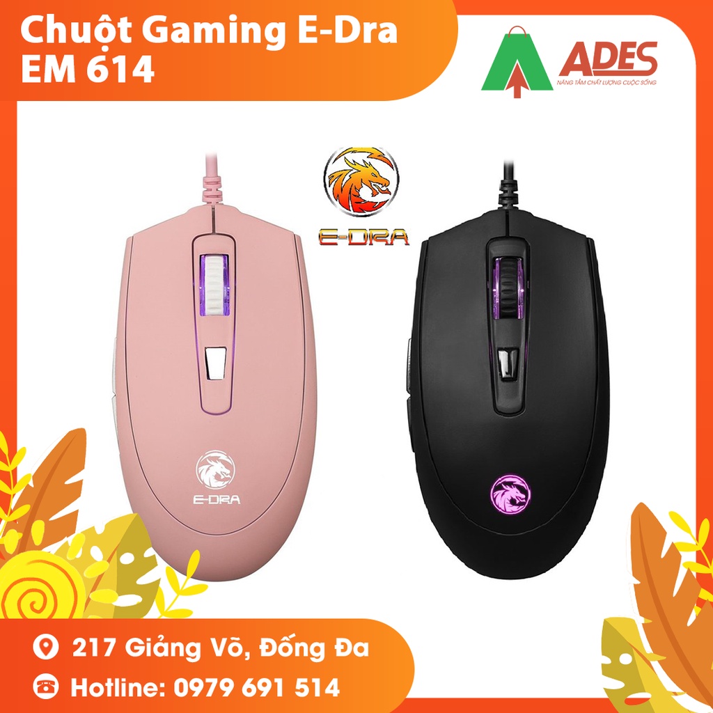 Chuột Gaming E-DRA EM614 Led RGB - Cảm biến quan Avago 3050 - DPI tối đa 4000 - Form cầm đối xứng - Bảo hành 24 tháng
