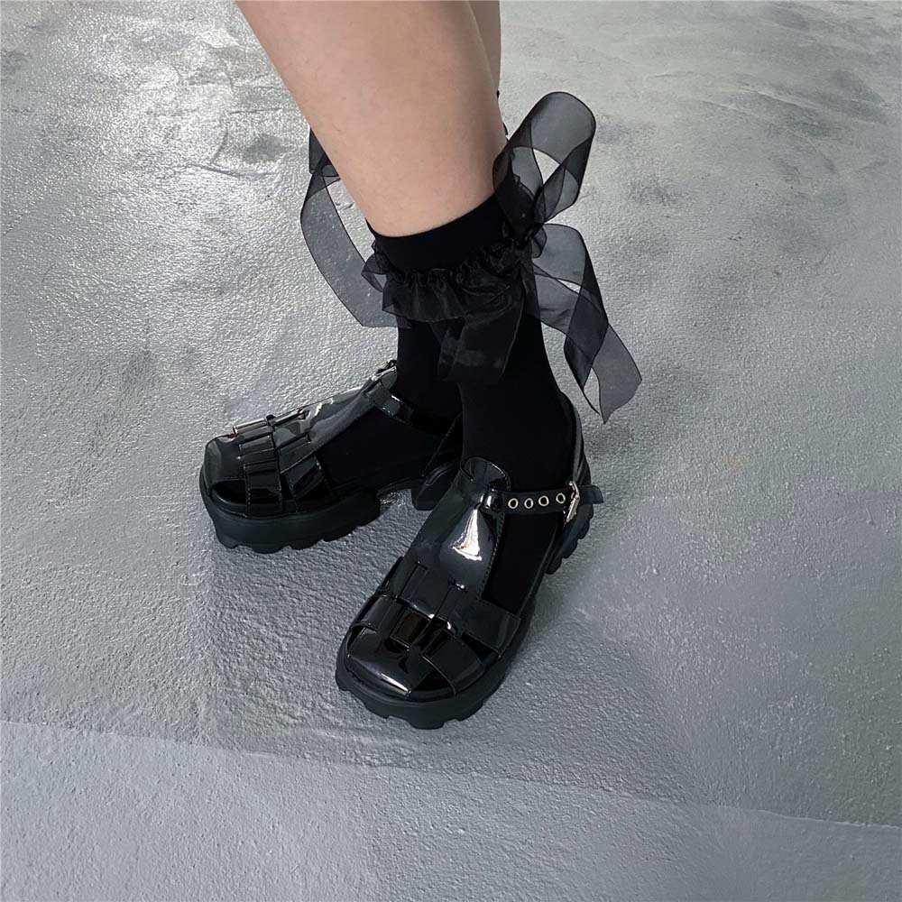 Vớ cổ trung phối ruy băng nylon mềm mại thoáng khí thời trang cho nữ