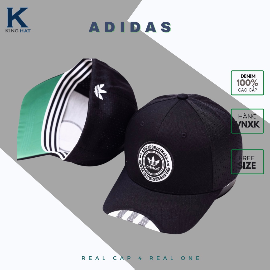 Mũ nón lưỡi trai Adidas climalite vải cotton Hàn Quốc cao cấp, đuôi cài da,khóa nón kim loại,màu đen trắng logo thêu
