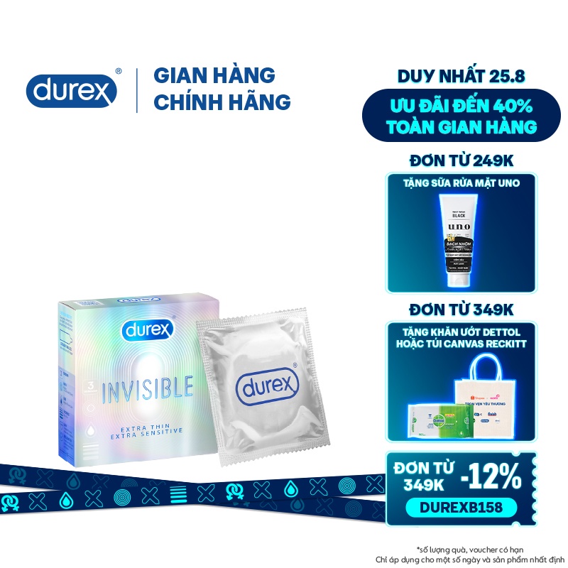 Bao cao su Durex Invisible Extra Thin Extra Sensitive 3 bao