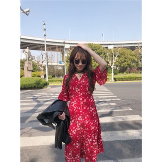 [Có sẳn ] Đầm maxi hoa nhí cổ V