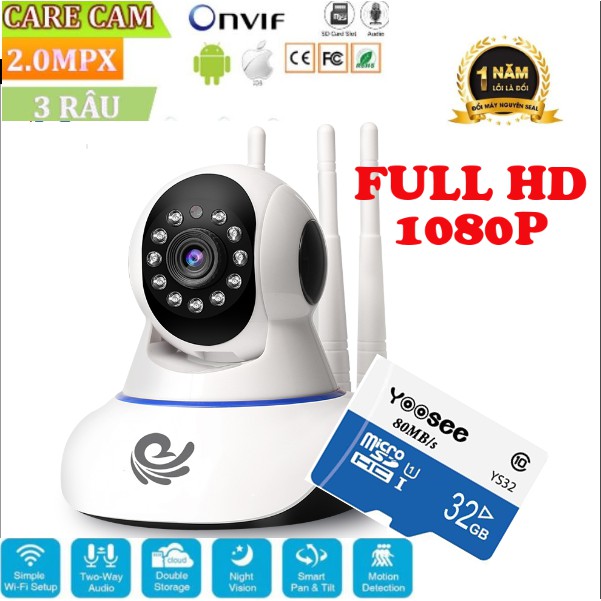 Camera wifi CareCam FHD- 1080P xoay 360 Thế hệ mới hình ảnh sắc nét 2.0 báo động chống trộm