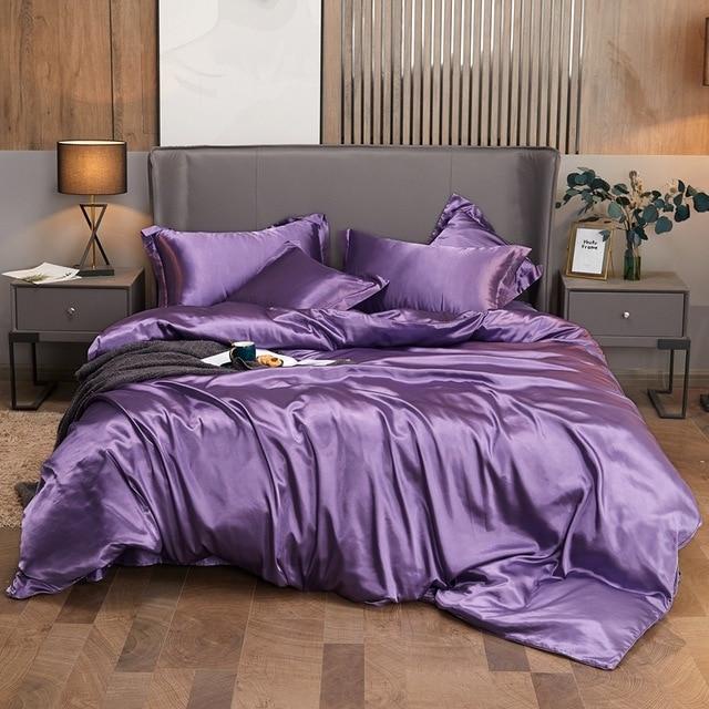 Bộ Vỏ Chăn Phi Lụa Lavish Silk Cao Cấp Mát Lạnh Hàng Loại 1 Không Nối Vải – Tím Hoa Cà