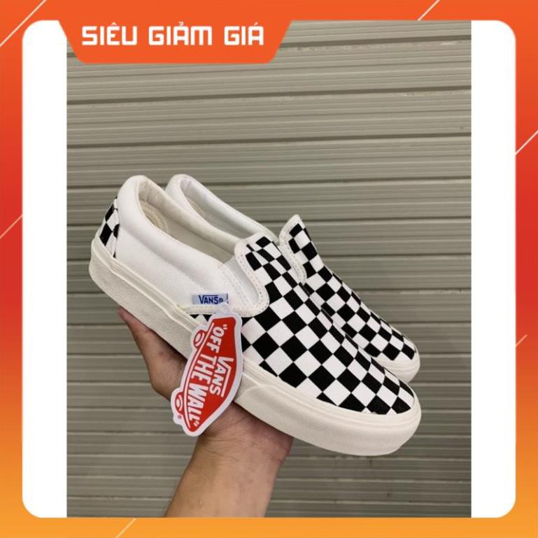 [1:1 -Box Xanh] Giày Vans Lười Slip On Caro Đen Trắng Nam Nữ