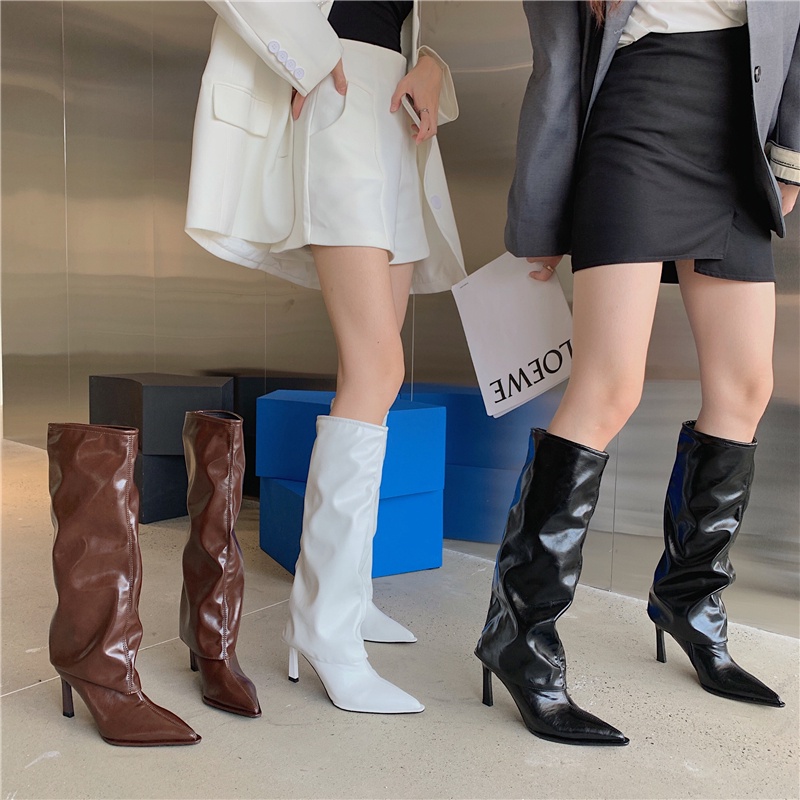 Giày Bốt Da Cao Gót Ống Cao Qua Gối Hai Lớp Phong Cách Âu Mỹ Thời Trang Thu Đông Dành Cho Nữ