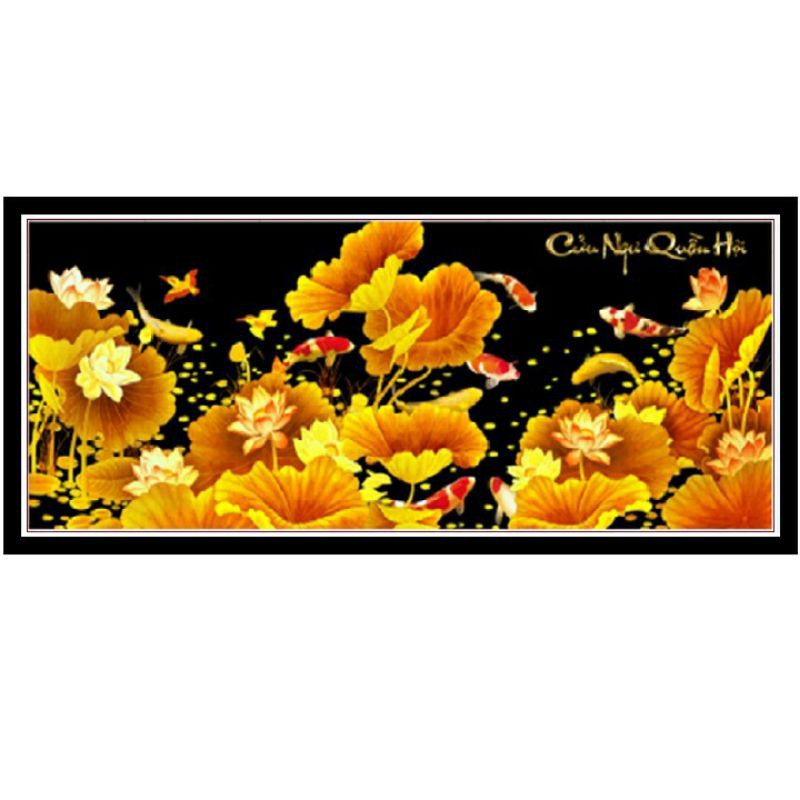 tranh thêu chữ thập 3D Cửu ngư quần hội 125x55cm LV3445
