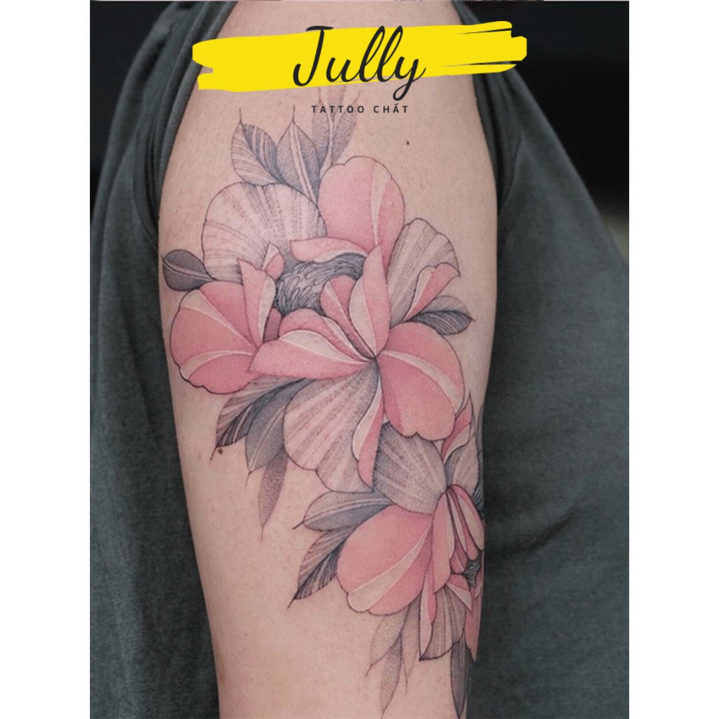 Hình xăm dán hoa mẫu đơn màu hồng JULLY tattoo chất, xăm tạm thời chống nước, nhẹ nhàng phong cách Hàn Quốc, BIG 85