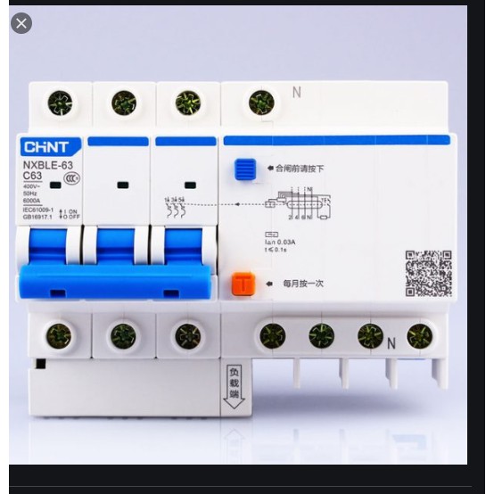 Attomat chống dòng dò Chint NXBLE-63 3P+N 63A