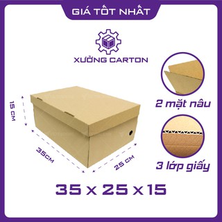 35x25x15 - 25 hộp carton đựng giày nâu cứng cáp