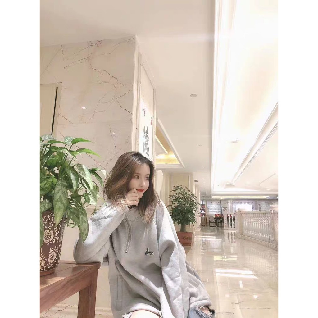 Áo sweater nỉ unisex nam nữ cổ cao kéo khóa có lót lông ấm mặc đông phong cách thể thao ulzzang