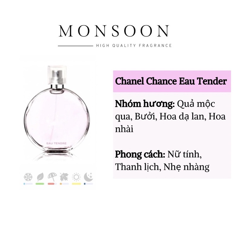 Nước hoa nữ Chance Eau Tender EDP cao cấp Monsoon thơm lâu nhẹ nhàng ngọt ngào mát mẻ cho mùa hè