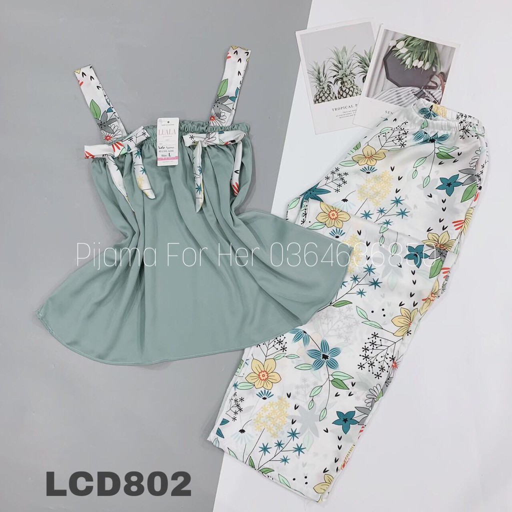 Bộ Mặc Nhà Sét Áo Hai Dây Quần Dáng Dài Chất Lụa Cực Xinh
