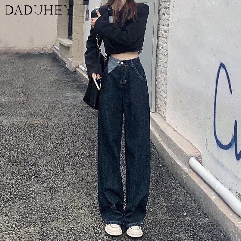 Daduhey Quần jean dài ống rộng thời trang dành cho nữ