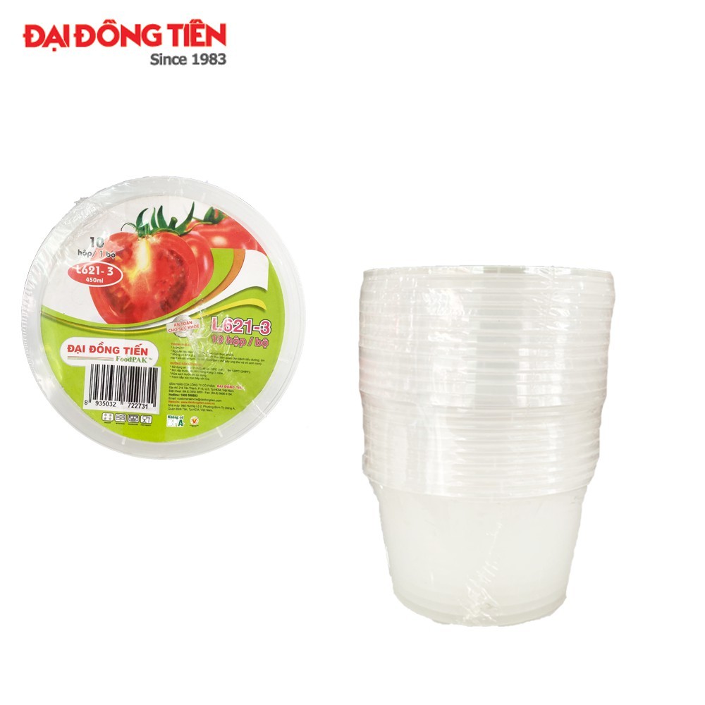 Combo 10 hộp nhựa tròn siêu mỏng có nắp 450ml Đại Đồng Tiến L621-3
