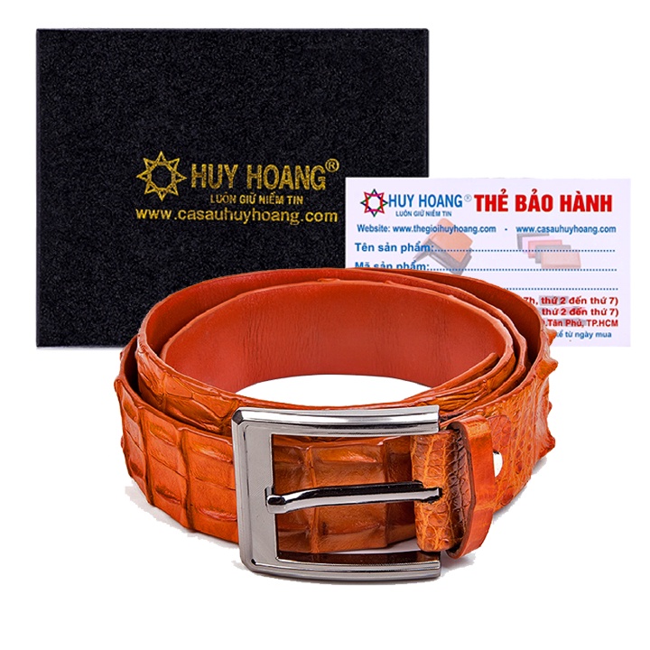 Dây nịt nam da cá sấu Huy Hoàng nguyên con 4P màu vàng bò HP4236