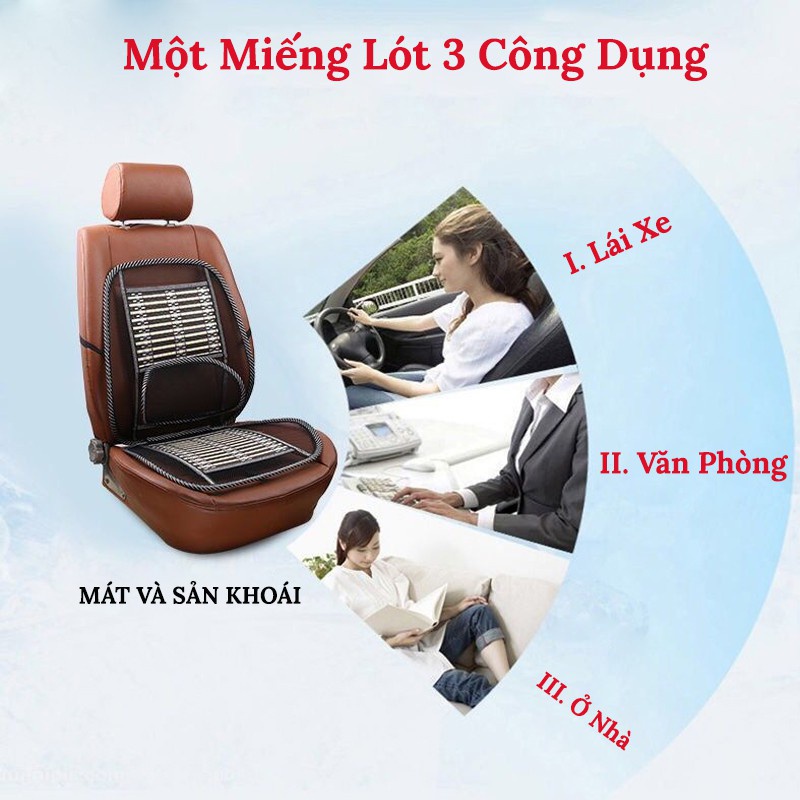 Bộ Lót Ghế Tựa Lưng Ô Tô Lưới Trúc Massage Lưng Chống Mỏi, Chống Nóng Hiệu Quả